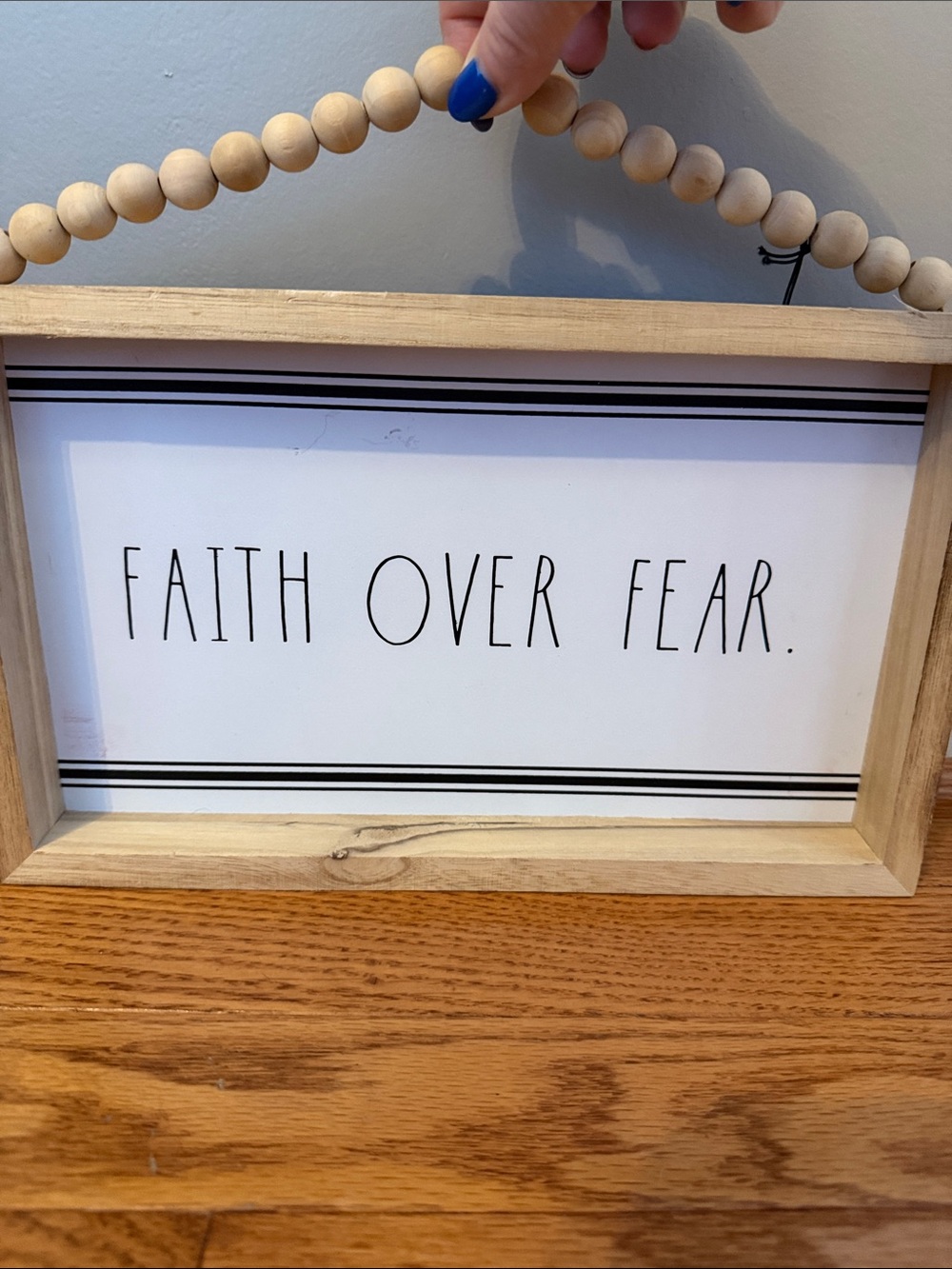 Rae Dunn 'Faith Over Fear' Sign - White and Natural Wood